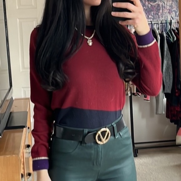 Ted Baker Sweaters - Ted BAKER merino wool women’s sweater crew neck colour block burgundy size 12